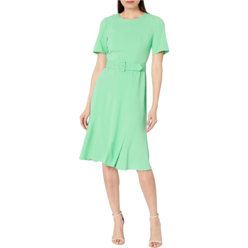Maggy London Belted Short Sleeve Solid Dress