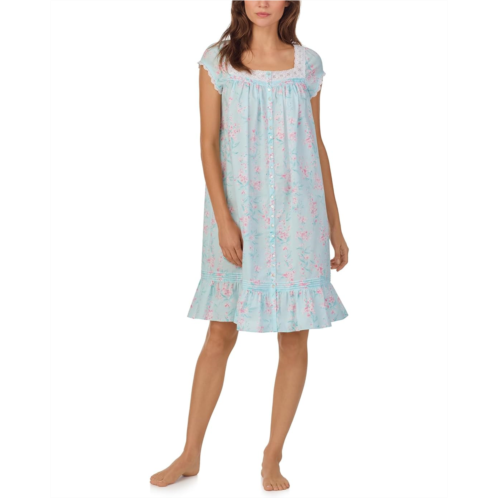 Womens Eileen West Cotton Woven Cap Sleeve Short Button Front Robe