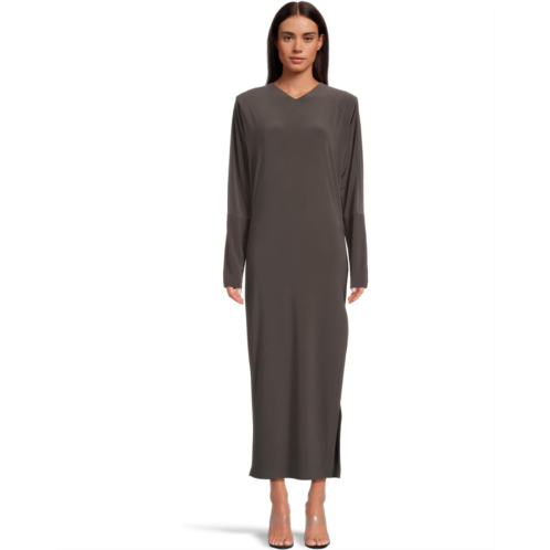 Womens Norma Kamali Dolman V-Neck Side Slit Gown With Shoulder Pads