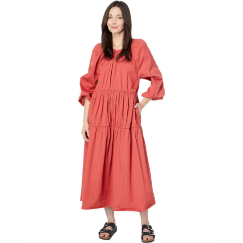 SUNDRY Shirred Cotton Woven Tiered Dress