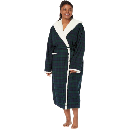 L.L.Bean Womens LLBean Plus Size Scotch Plaid Flannel Sherpa Lined Long Robe