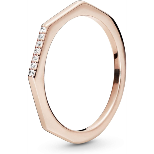 Pandora Multifaceted Ring - Rose Gold Ring for Women - Layering or Stackable Ring - Gift for Her - 14k Rose Gold-Plated Rose with Cubic Zirconia - Size 4.5