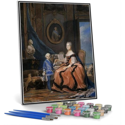 Hhydzq Paint by Numbers Kits for Adults and Kids Marie Josephe of Saxony Dauphine and A Son Painting by Maurice Quentin De La Tour Arts Craft for Home Wall Decor
