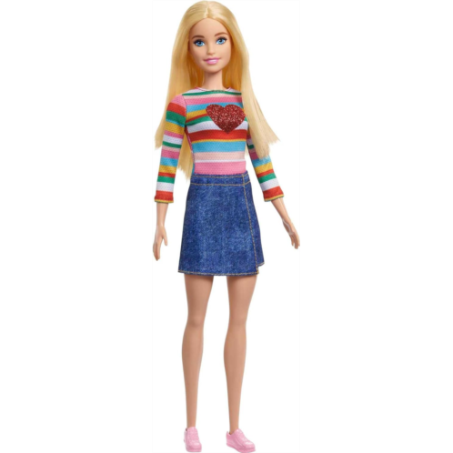 Mattel Barbie It Takes Two Doll, Malibu Fashion Doll with Blonde Hair, Rainbow Shirt, Denim Skirt & Pink Shoes