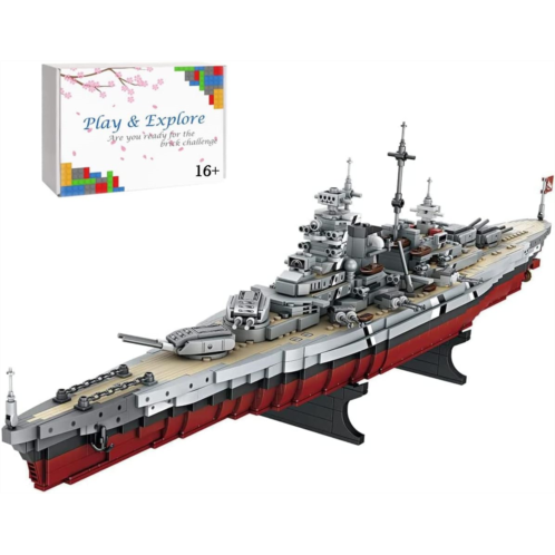 FULHOLPE Bismarck Class Battleship Building Blocks Set, MOC Military Warship Model Bricks Construction Toy Compatible with Lego - 2081 Pieces