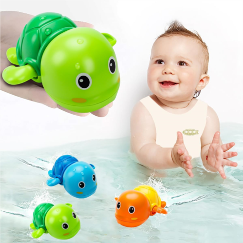 TOHIBEE 2024 Upgraded Bath Toys, Cute Swimming Turtle Baby Bath Toys for Toddler 1-3, Water Pool Floating Wind Up Toys for 1 Year Old Boy Girl Gifts, Infant Toddlers Kids Bathtub Toys, 3 P
