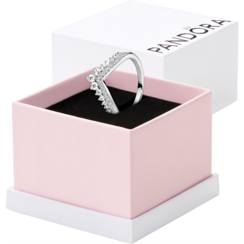 Pandora Princess Wishbone Ring - Fit for a Modern Day Princess - Tiara Ring for Women - Layering or Stackable Ring - Gift for Her - Sterling Silver with Clear Cubic Zirconia, With