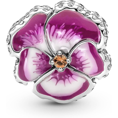 Pandora Pink Pansy Flower Charm Bracelet Charm Moments Bracelets - Stunning Womens Jewelry - Gift for Women in Your Life - Made with Sterling Silver, Cubic Zirconia & Enamel