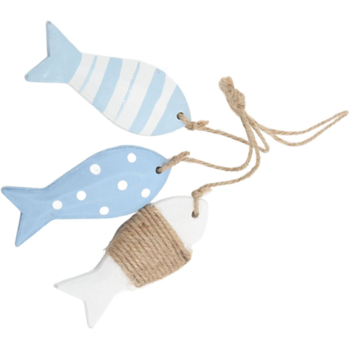 Jopwkuin Hanging Wooden Fish, 3 Small Fish Spot Ripple White Wood Fish Decor Marine Style Safe Eco Friendly for Living Room for Household for Office