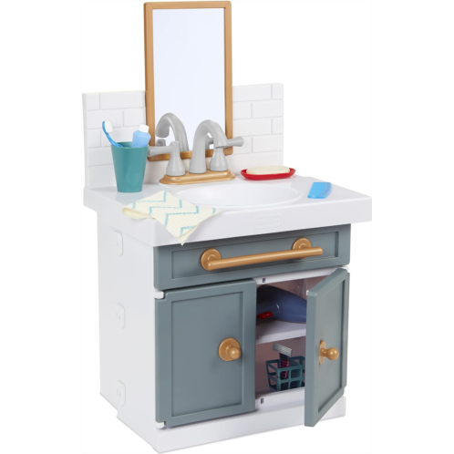 Little Tikes First Bathroom Sink with Real Working Faucet Pretend Play for Kids, 12 Bathroom Accessories, Interactive Unique Toy Multi-Color, Ages 2+ Grey