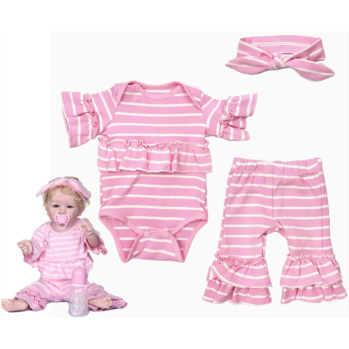 Pedolltree Reborn Baby Doll Clothes Girl 22 inch Outfit Accessories for 22-24 Inch Reborn Doll Clothes Toddler Girl Headband Pink Suit 3pcs Set