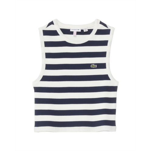 Lacoste Kids Sleeveless Crew Neck Ribbed Striped Cropped Tank Top (Big Kid)