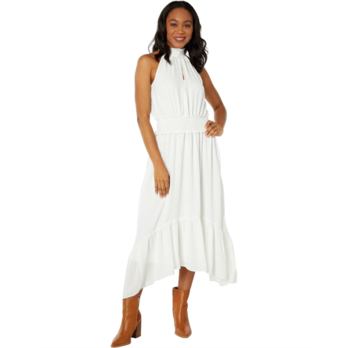 1.STATE Smocked Neck Halter Midi Dress