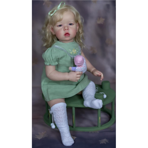 Angelbaby Big Reborn Toddler Dolls Girl Look Real 30 inch Reaistic Silicone Baby Weighted Doll Lifelike Handmade Reborn Baby with Blond Hair Real Looking Newborn Doll for Girls Boy