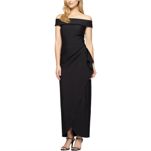 Alex Evenings Long Stretch Scuba Off The Shoulder Dress with Cascade Ruffle