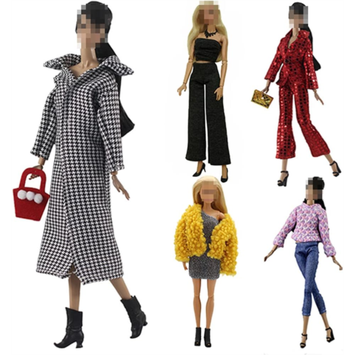 Lance Home Doll Clothes, 5 Sets Outfits Houndstooth Coat Pants Windbreaker Hat for 11.5 inch Dolls Accessories Random Style