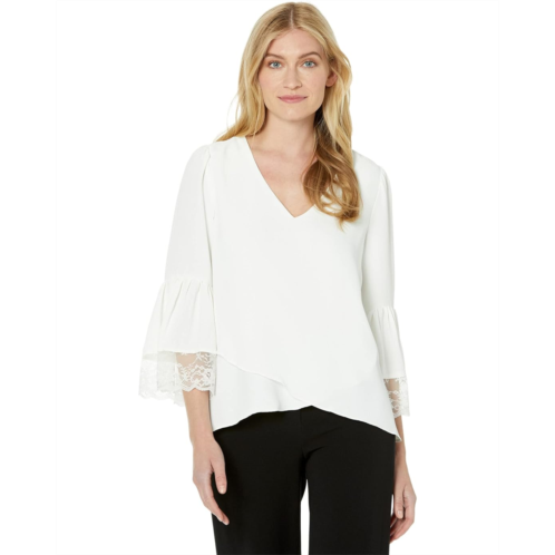 Vince Camuto Tiered Lace Ruffle Sleeve V-Neck Blouse