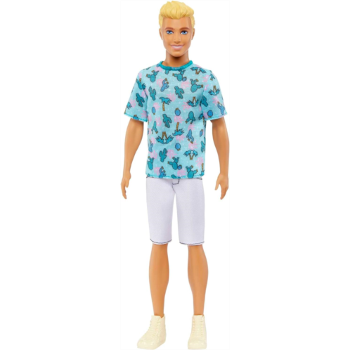 Mattel Barbie Fashionistas Ken Fashion Doll #211 with Blonde Hair, Blue Cactus Tee, White Shorts and Sneakers