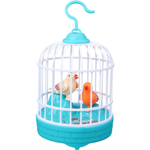 TOYANDONA Hanging Bird Cage Toy Kids Singing Chirping Bird Toy Realistic Sounds Movements Bird Figure Pet Caged Bird Toy Blue