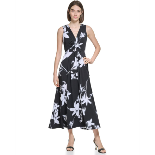 Womens Calvin Klein Sleeveless Jersey Twist Front Aline Dress