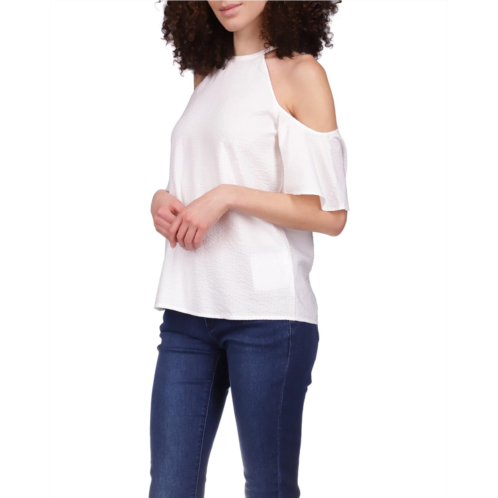 Michael Michael Kors Seersucker Cold-Shoulder Top