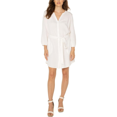 Womens Liverpool Los Angeles 3/4 Sleeve Button Front Gauze Shirtdress