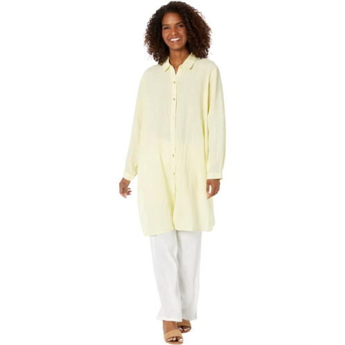 Eileen Fisher Classic Collar Knee Length Shirt with High Slits in Garment Dyed Organic