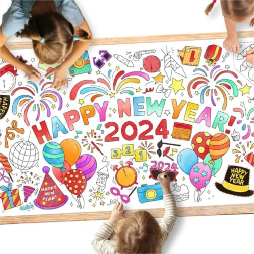 Gatherfun Giant Coloring Poster for Classroom Wall - Versatile 30 x 72 Inches Happy New Year Activity Poster/Table Cover, Perfect for School Parties, Happy New Year Party and Special Events