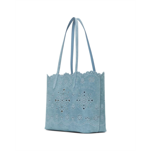 Kate Spade New York Do It All Spade Flower Perforated Denim Large Tote Bag