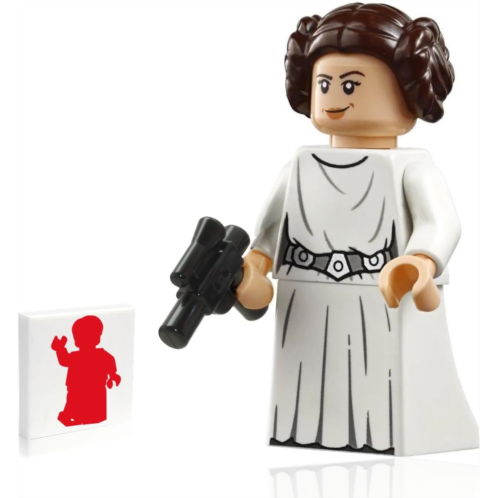 LEGO Star Wars Minifigure - Princess Leia (Carrie Fisher) from Episode 4/5/6 with Blaster and Minifigureland Tile