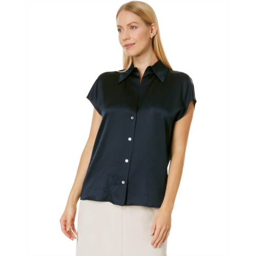 Womens Vince Cap Sleeve Ruched Back Blouse