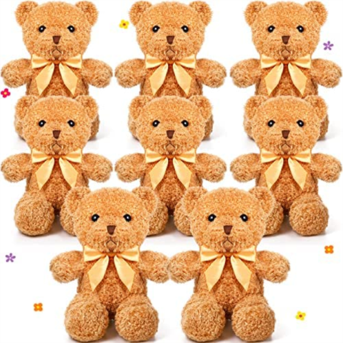 HyDren 8 Packs Cute Bear Stuffed Animals 12 Inch Soft Bear Plush Stuffed Bears Plush Dolls with Bow Ties for Kids Boys Girls Baby Shower Birthday Party Gift Favors (Brown)