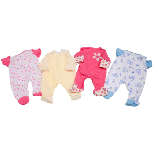 Constructive Playthings GAN-605 Four Piece Sleeper Set for 12 Inch to 14 Inch Baby Dolls, Machine Washable Poly/Cotton Pajamas for Dolls
