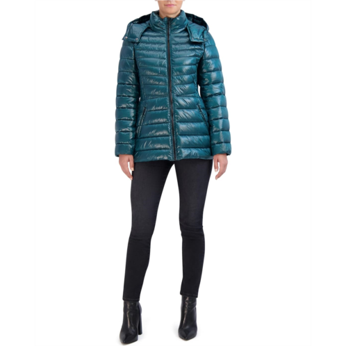 Cole Haan Pearlized Faux Down Jacket with Removable Hood