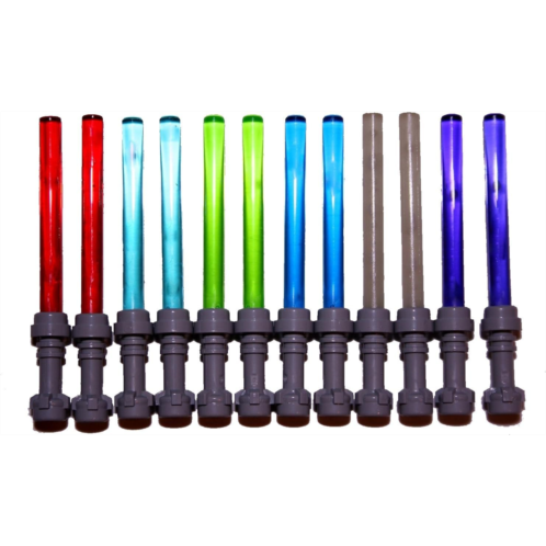 LEGO Lightsaber Lot of 12 ~ 6 2 Red, 2 Light Blue, 2 Cobolt Blue, 2 Dark Purple, 2 Bright Green and 2 Glow in The Dark with Grey Hilts