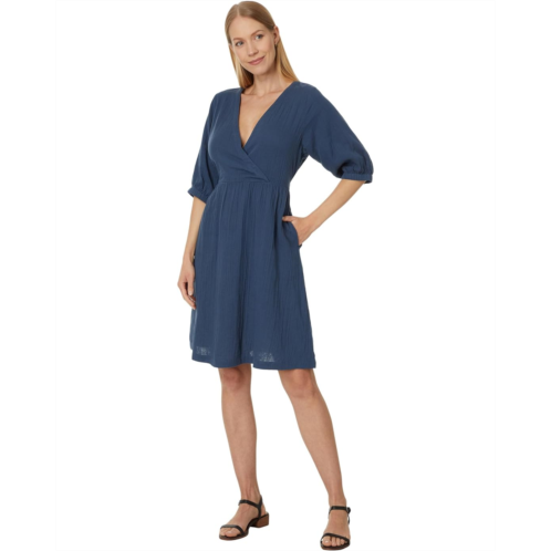 Womens PACT Coastal Double Gauze Surplice Dress