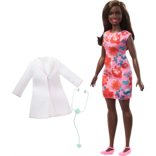 Barbie Doctor Fashion Doll with Curvy Shape & Brunette Hair, Doctor Coat, Flats & Stethoscope Accessory