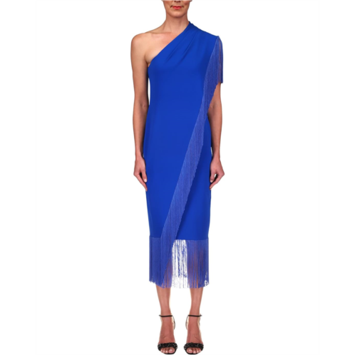 Badgley Mischka Stretch Crepe Fringe Dress
