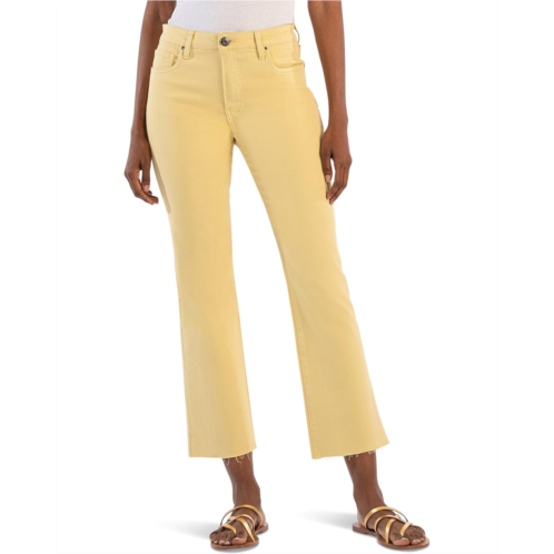 KUT from the Kloth Kelsey High-Rise Fab Ab Ankle Flare with Raw Hem in Lemon