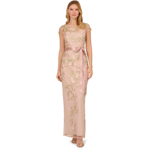 Womens Adrianna Papell Cascading Floral Embroidered Long Column Gown