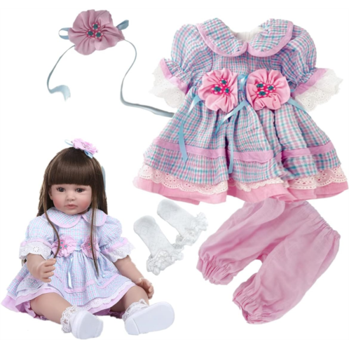 TatuDoll Reborn Baby Doll Clothes 22 inch Newborn Girl Outfits Accesories 4Pcs Set for 22-24 Inch Reborn Doll Clothes