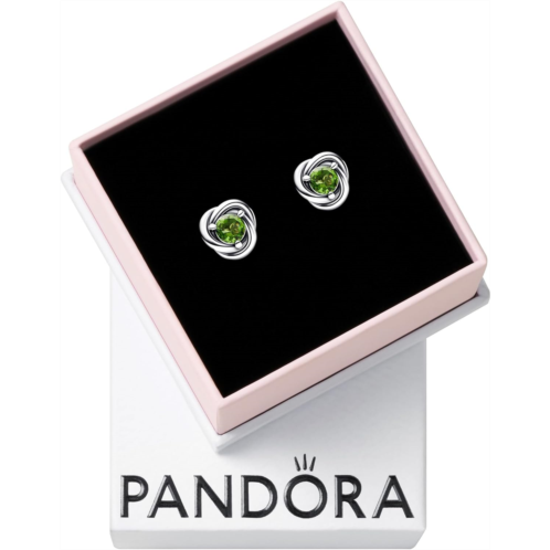 PANDORA August Spring Green Eternity Circle Stud Earrings - Sterling Silver Birthstone Earrings with Man-Made Stones for Women - Gift for Her - With Gift Box