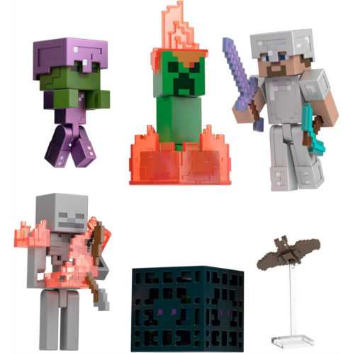 Mattel Minecraft Toys, Story Pack with 4 Action Figures and Accessories, Cave Conflict with Steve and Skeleton, Collectible Toy for Kids