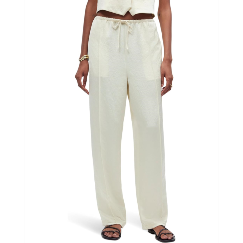 Womens Madewell Pintucked Slim Pull-On Pants in Satin