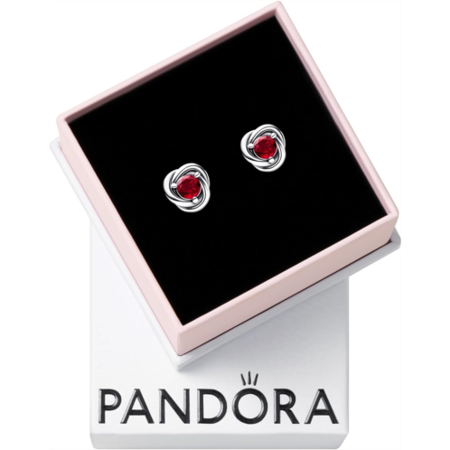 PANDORA July True Red Eternity Circle Stud Earrings - Sterling Silver Birthstone Earrings with Man-Made Stones for Women - Gift for Her - With Gift Box