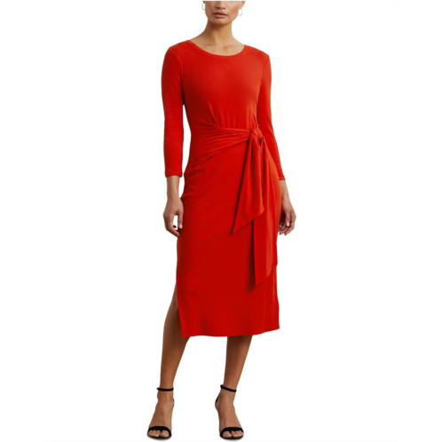 POLO RALPH LAUREN Womens Lauren Ralph Lauren Tie-Front Cotton-Blend Crewneck Dress