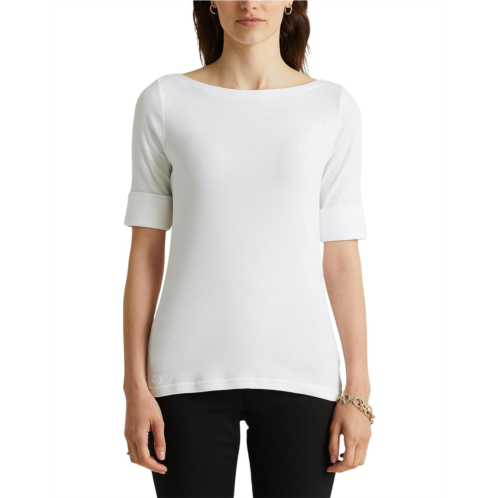 POLO RALPH LAUREN Womens Lauren Ralph Lauren Petite Cotton Boat Neck T-Shirt