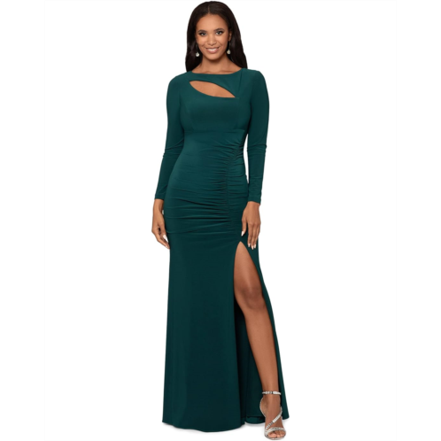 Womens XSCAPE Long Ruched Dress with Cutouts