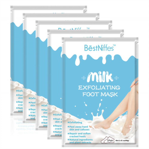 WEIDA SIGN Foot Peel Mask-(5 Pack) Exfoliating Foot Masks, Natural Exfoliator for Dry Dead Skin, Callus, Repair Rough Heels for Men Women (Milk)
