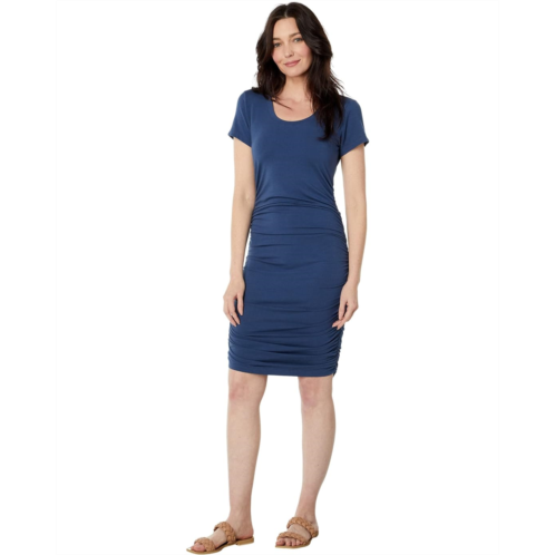 Womens bobi Los Angeles Side Shirred Short Sleeve Dress